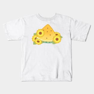 Sweet Yellow Watermelon Fruit Slice with Sunflowers Kids T-Shirt